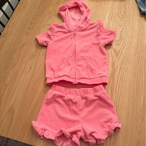 Little Me Pink Hooded Top and Ruffle Shorts Set